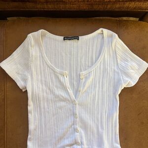 White Button-Up Ribbed Top